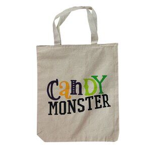 2/$15 Halloween Canvas Tote Bag Candy Monster Handles Trick Or Treat 15.5"x13"